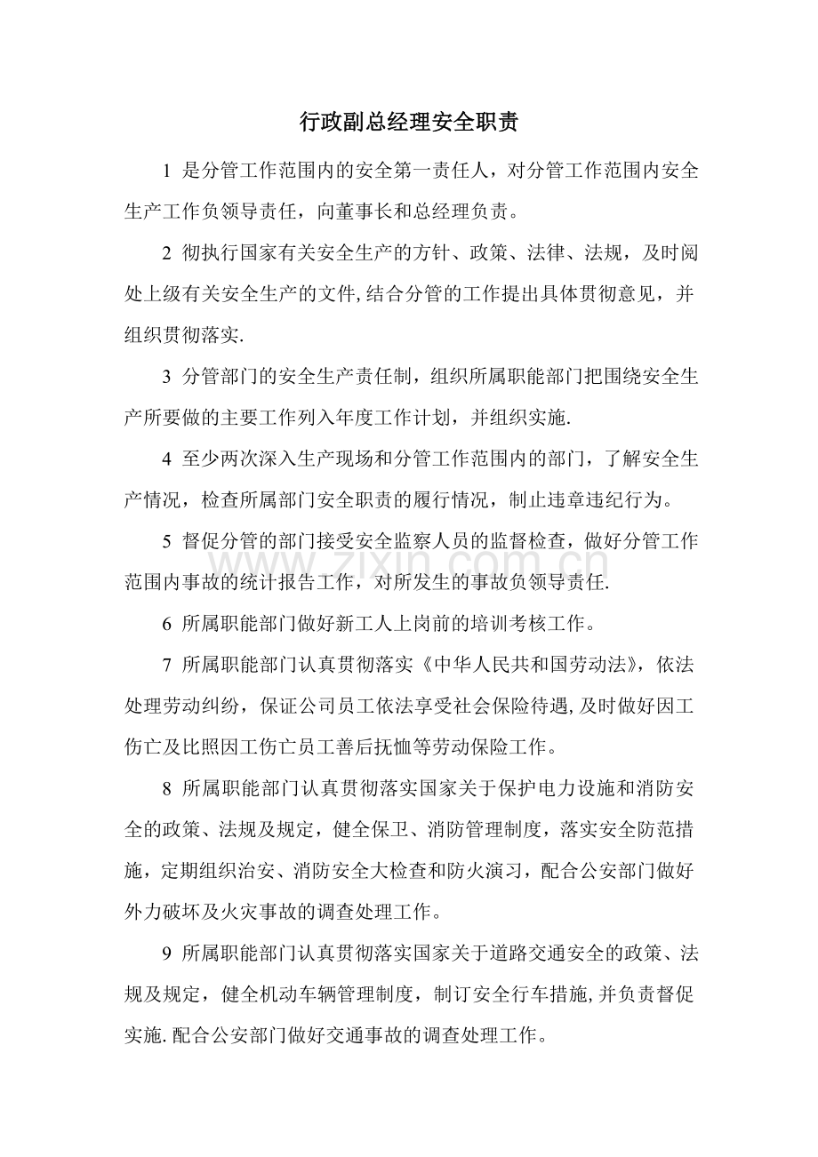 行政副总经理安全职责.doc_第1页