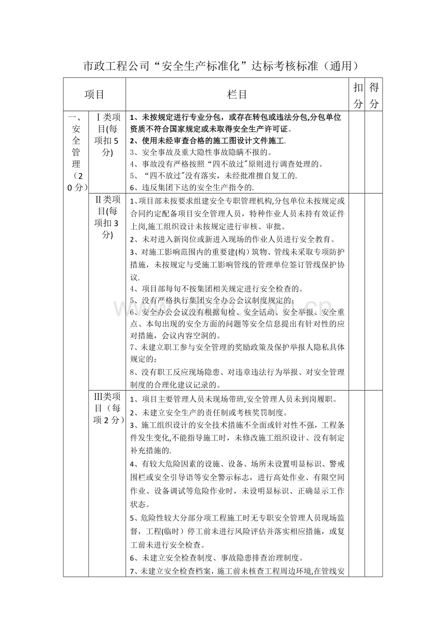 市政工程公司安全生产标准化达标考核标准(通用).doc_第1页