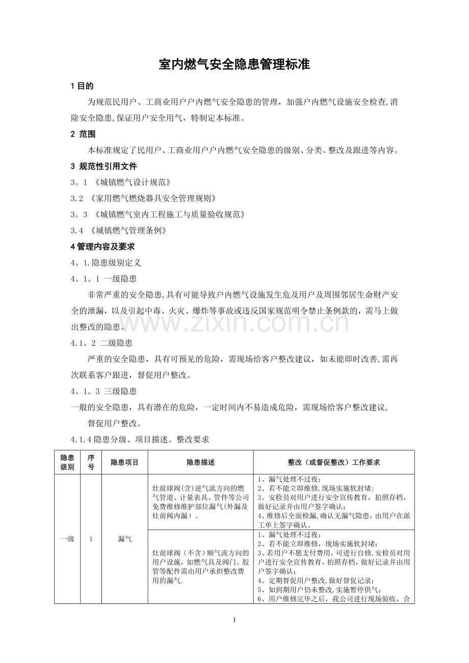 室内燃气安全隐患管理标准.doc_第1页