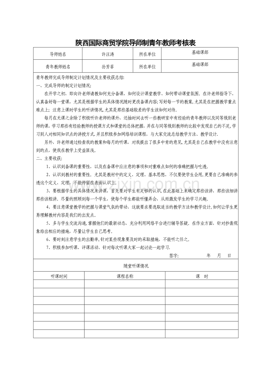 导师制青年教师考核表.doc_第1页