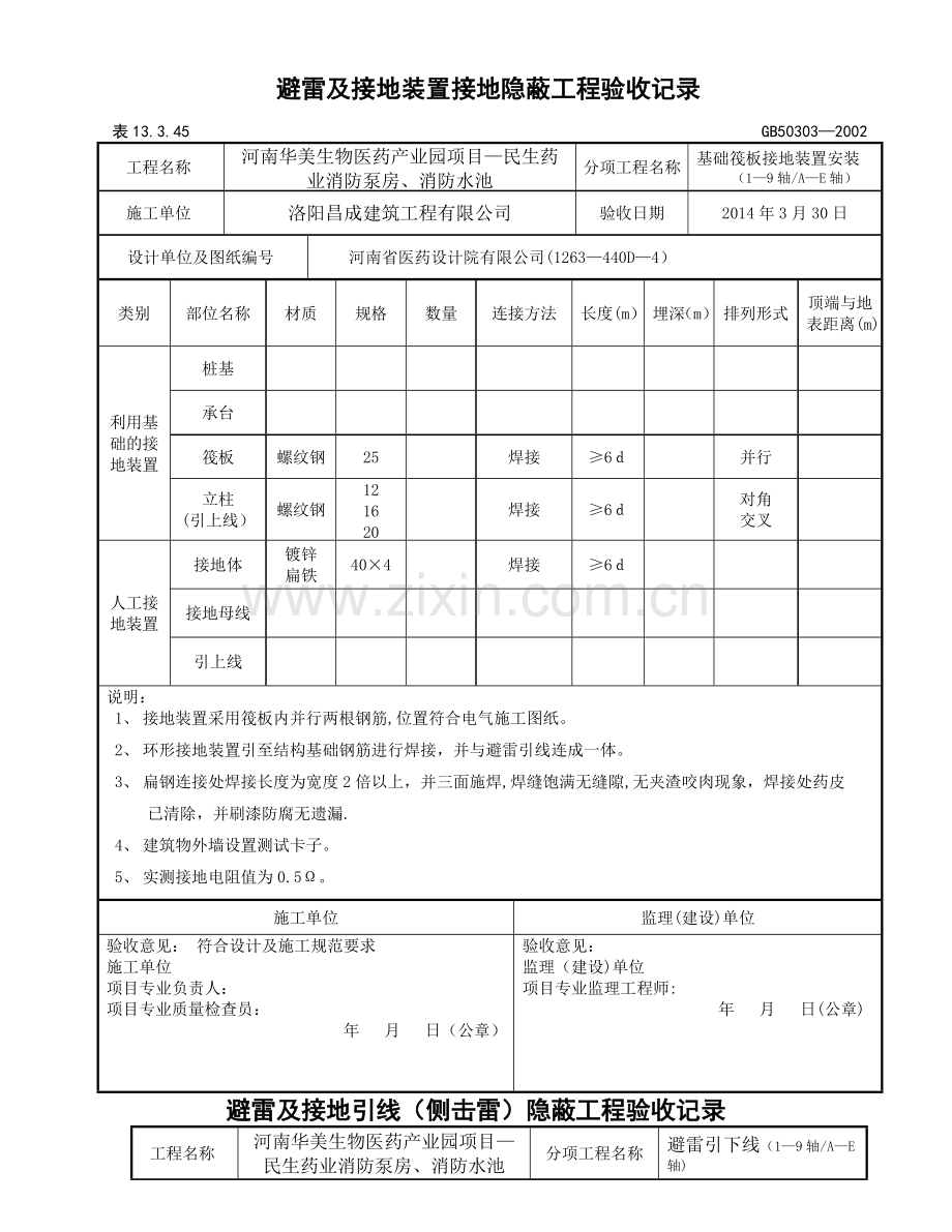 基础避雷及接地装置接地隐蔽工程验收记录.doc_第1页