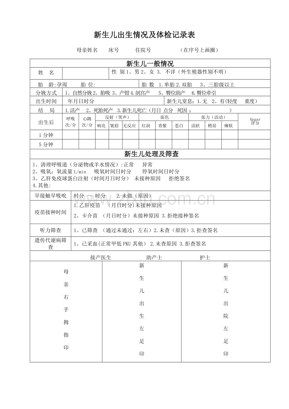 新生儿出生情况及体检记录表.doc_第1页