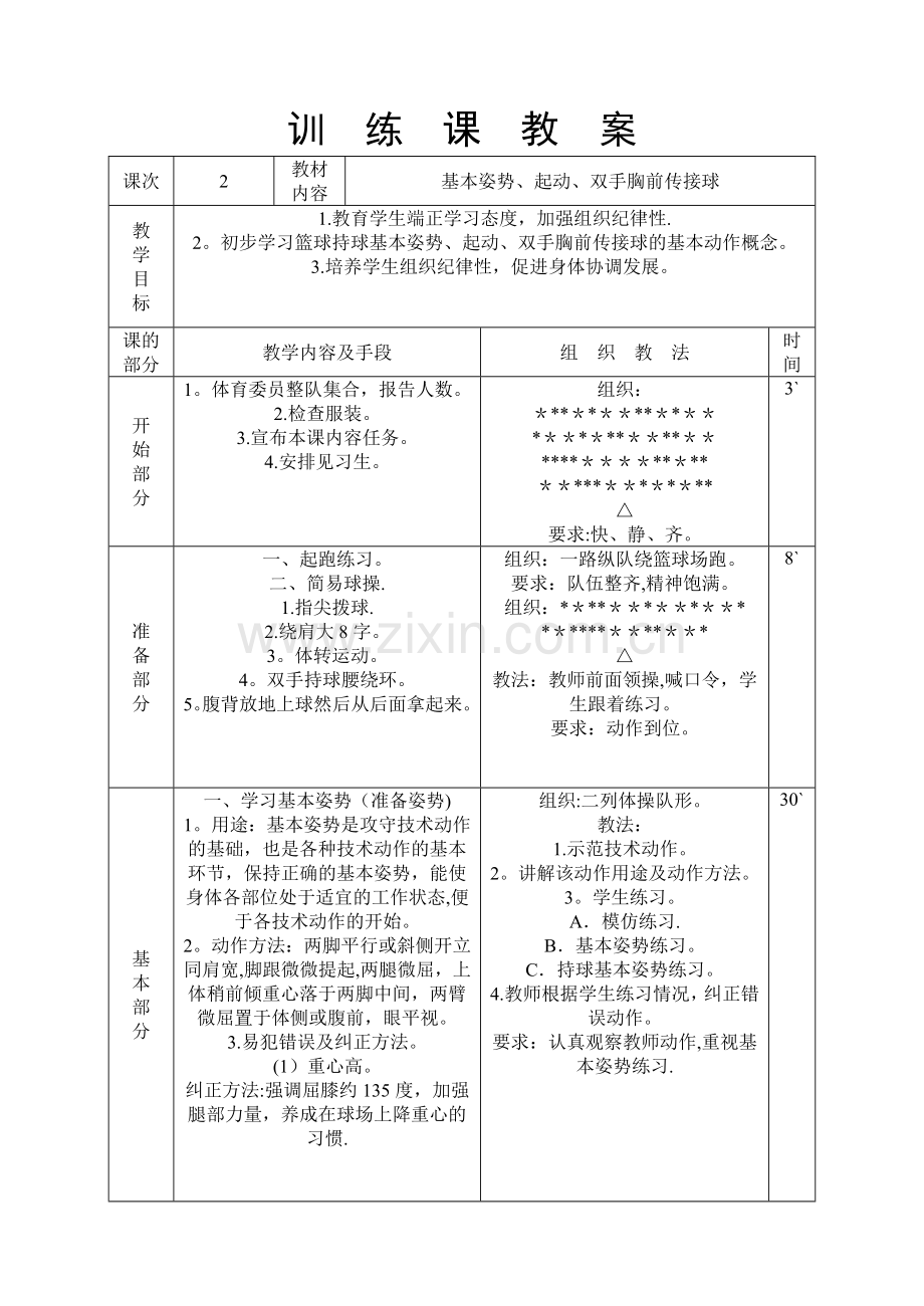 篮球队训练课教案.doc_第1页