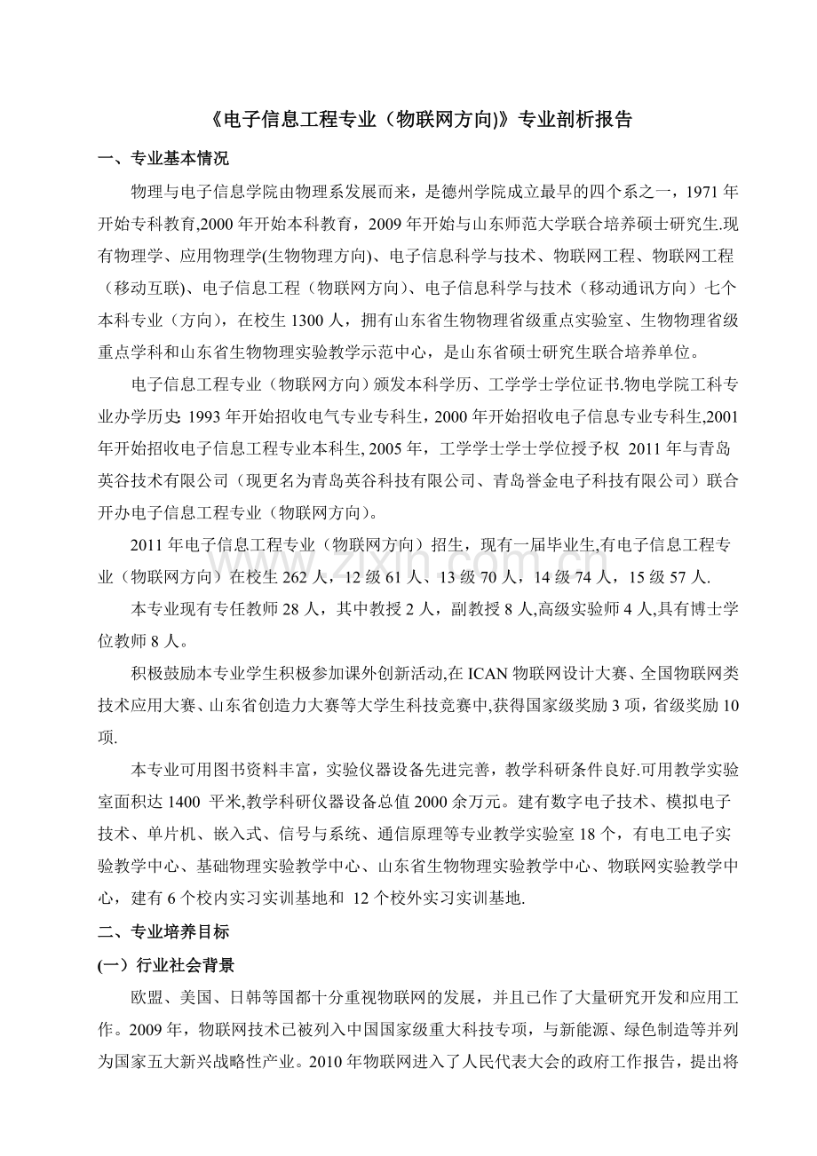 电子信息工程(物联网方向)专业剖析报告.doc_第1页