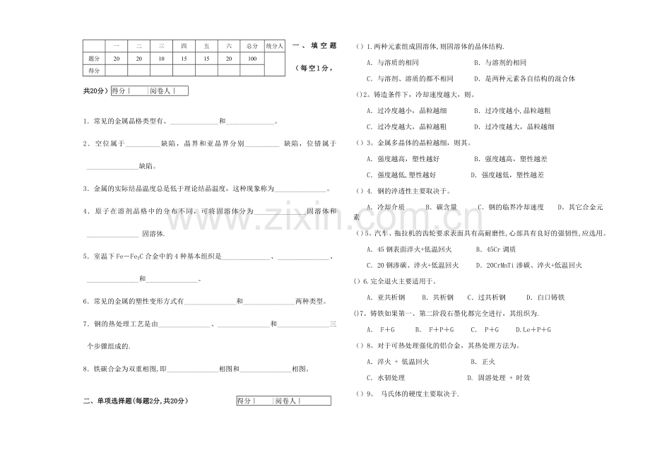 工程材料复习题(含答案).doc_第1页