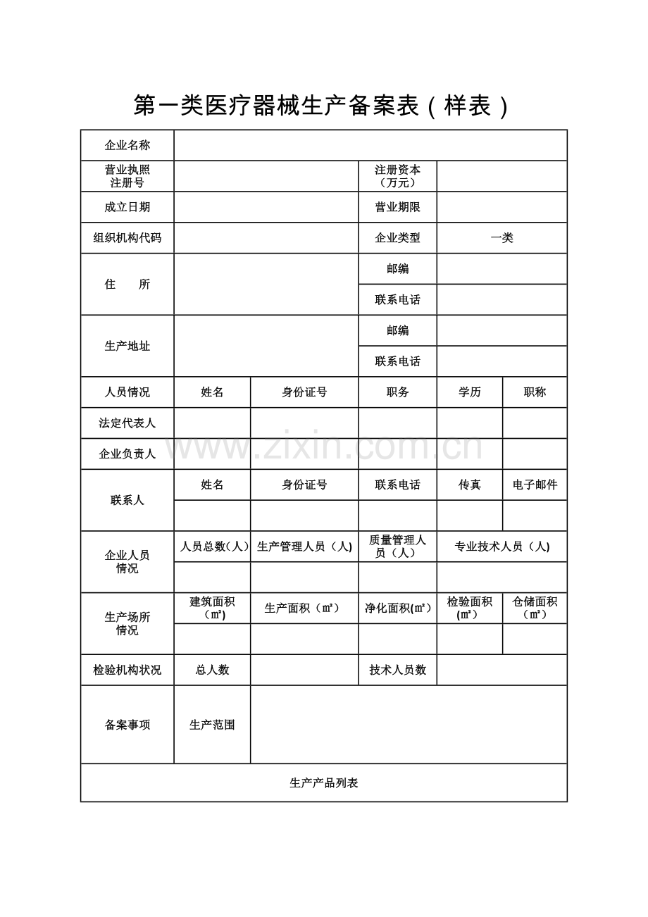 第一类医疗器械生产备案表格及要求.doc_第1页