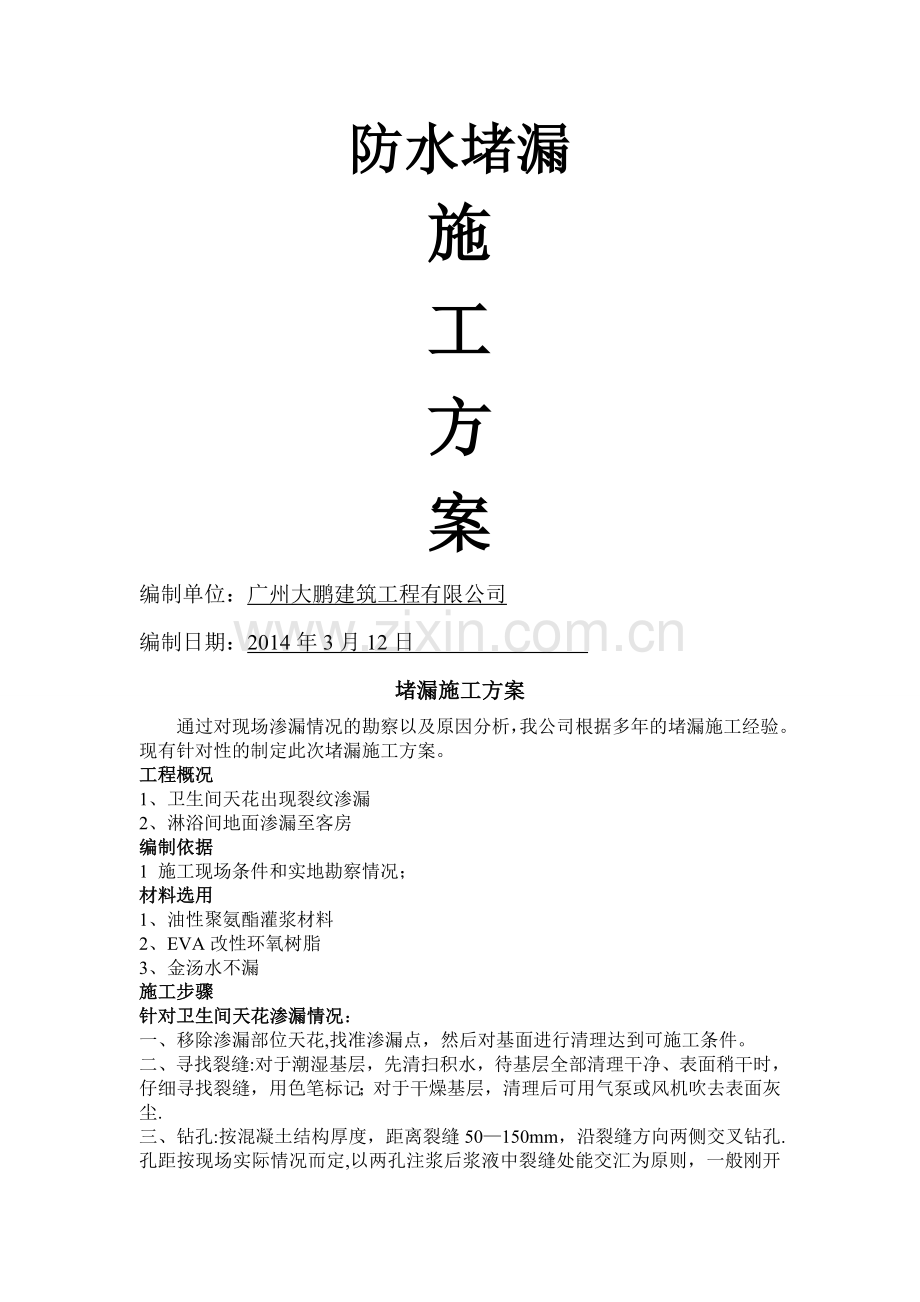 堵漏施工方案.doc_第1页