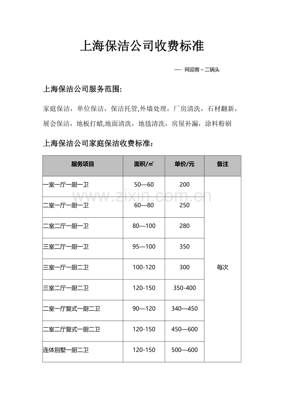 上海保洁公司收费标准.docx_第1页