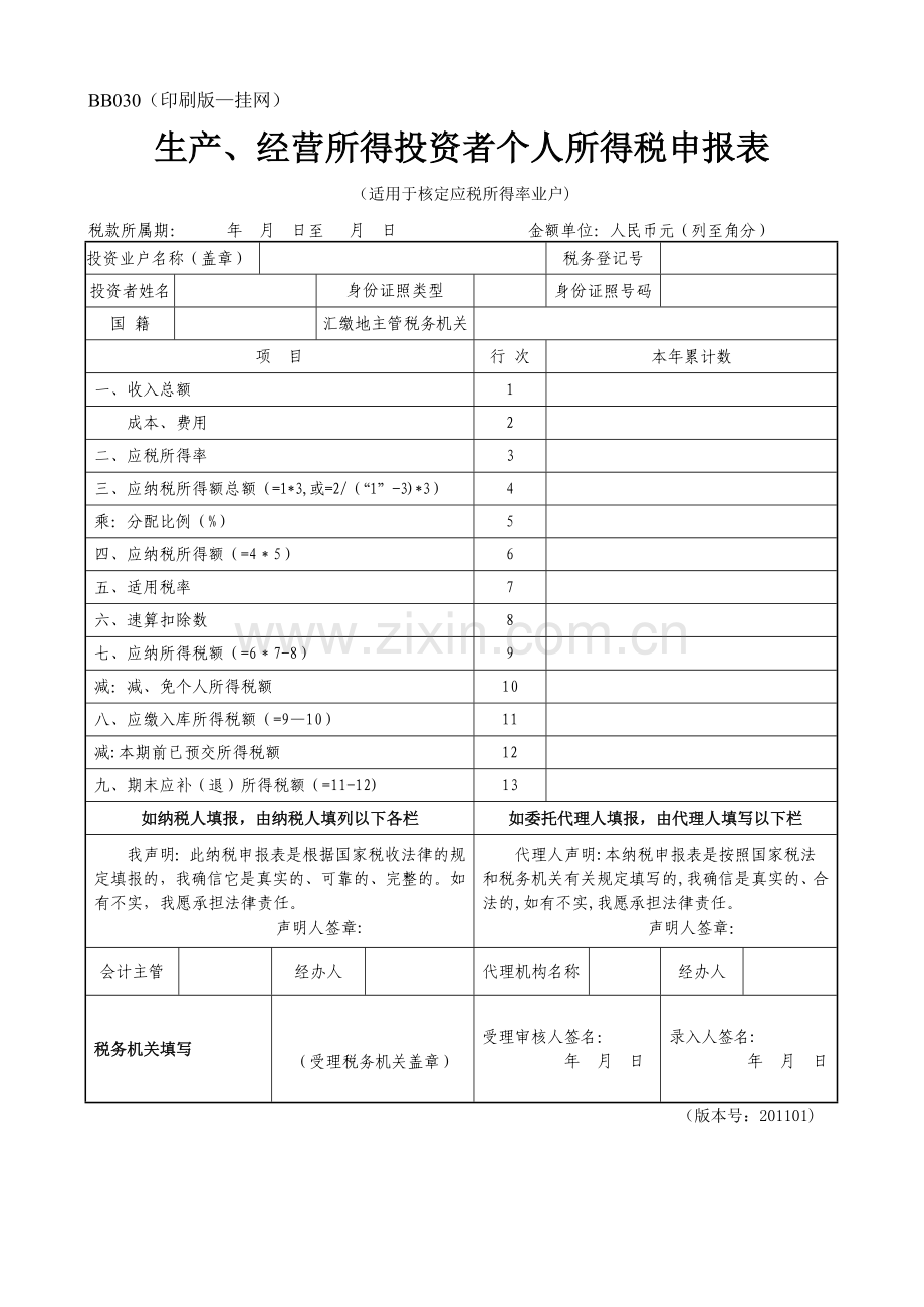 生产、经营所得投资者个人所得税申报表.doc_第1页