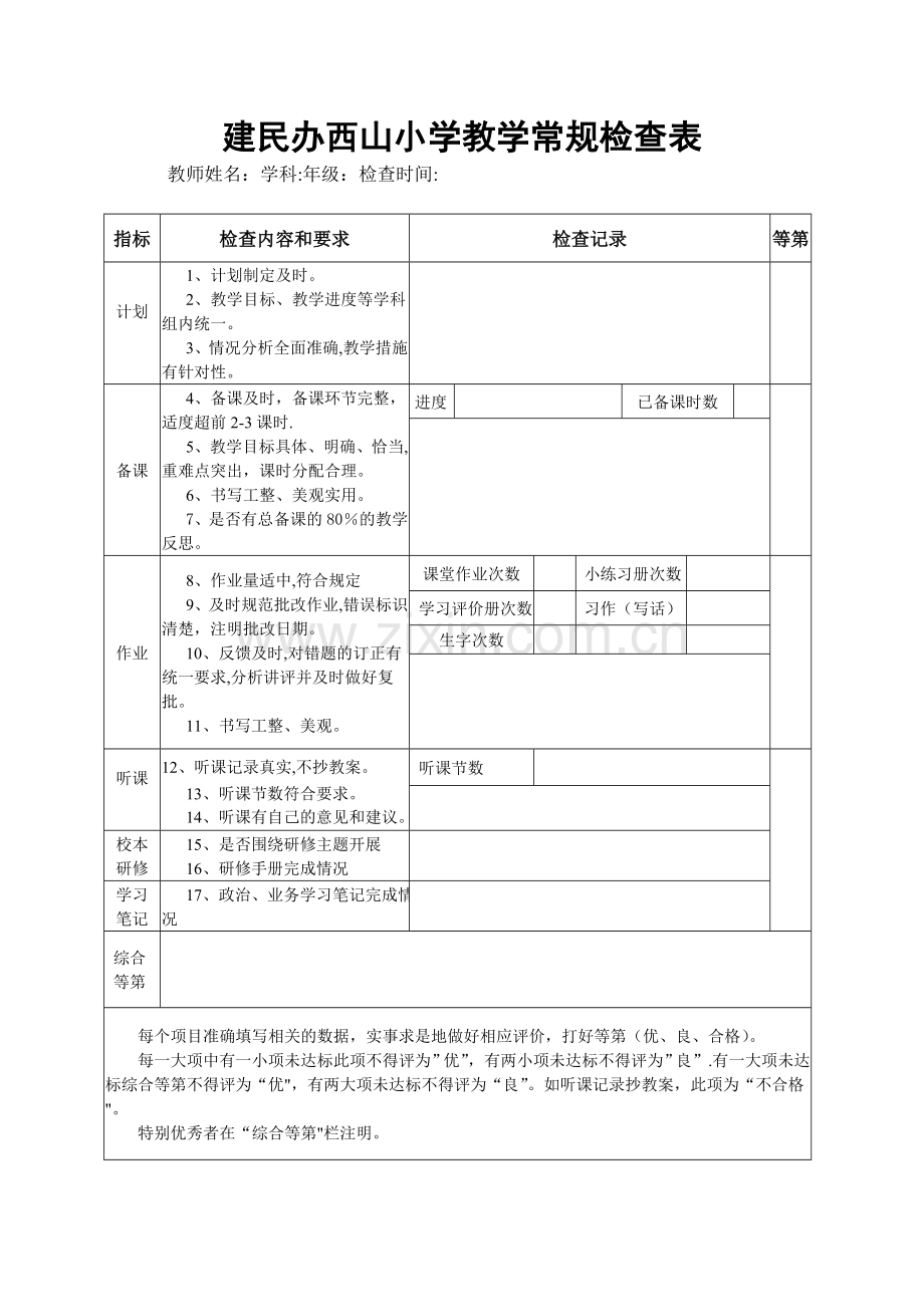 小学教学常规检查表.doc_第1页