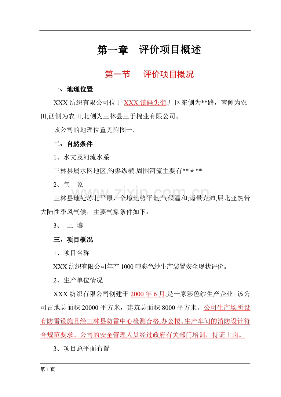 纺织厂安全评价报告.doc_第1页