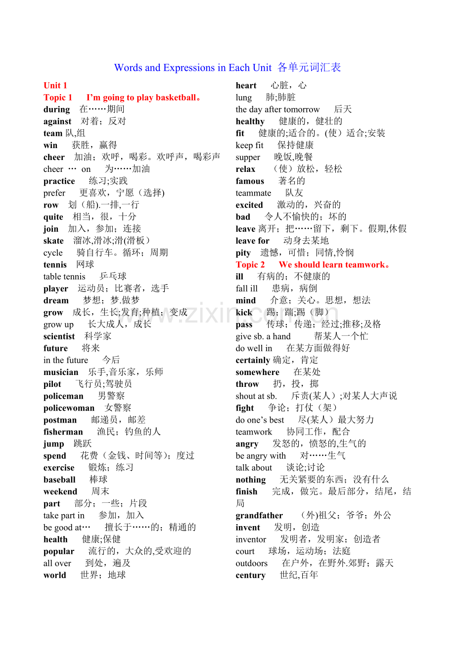 新仁爱版英语八年级上册单词表.doc_第1页