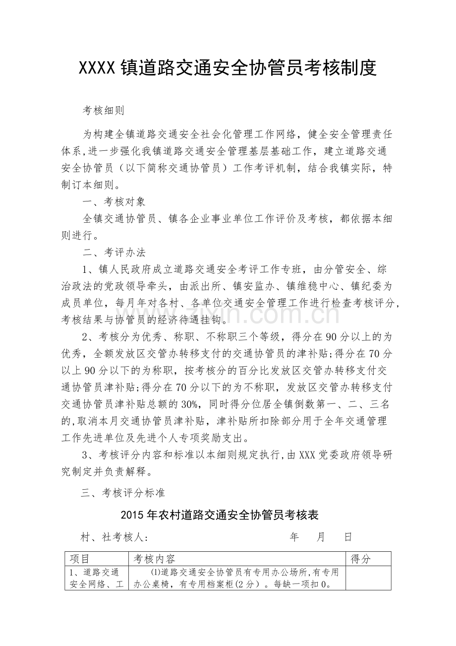 乡镇道路交通安全协管员考核制度.docx_第1页