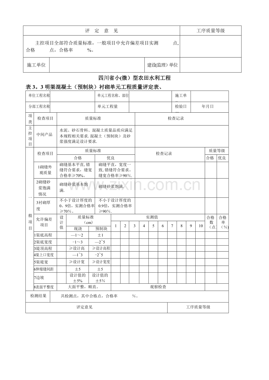 小(微)型农田水利工程施工质量检验与评定规程(3单元专用表格).doc_第3页