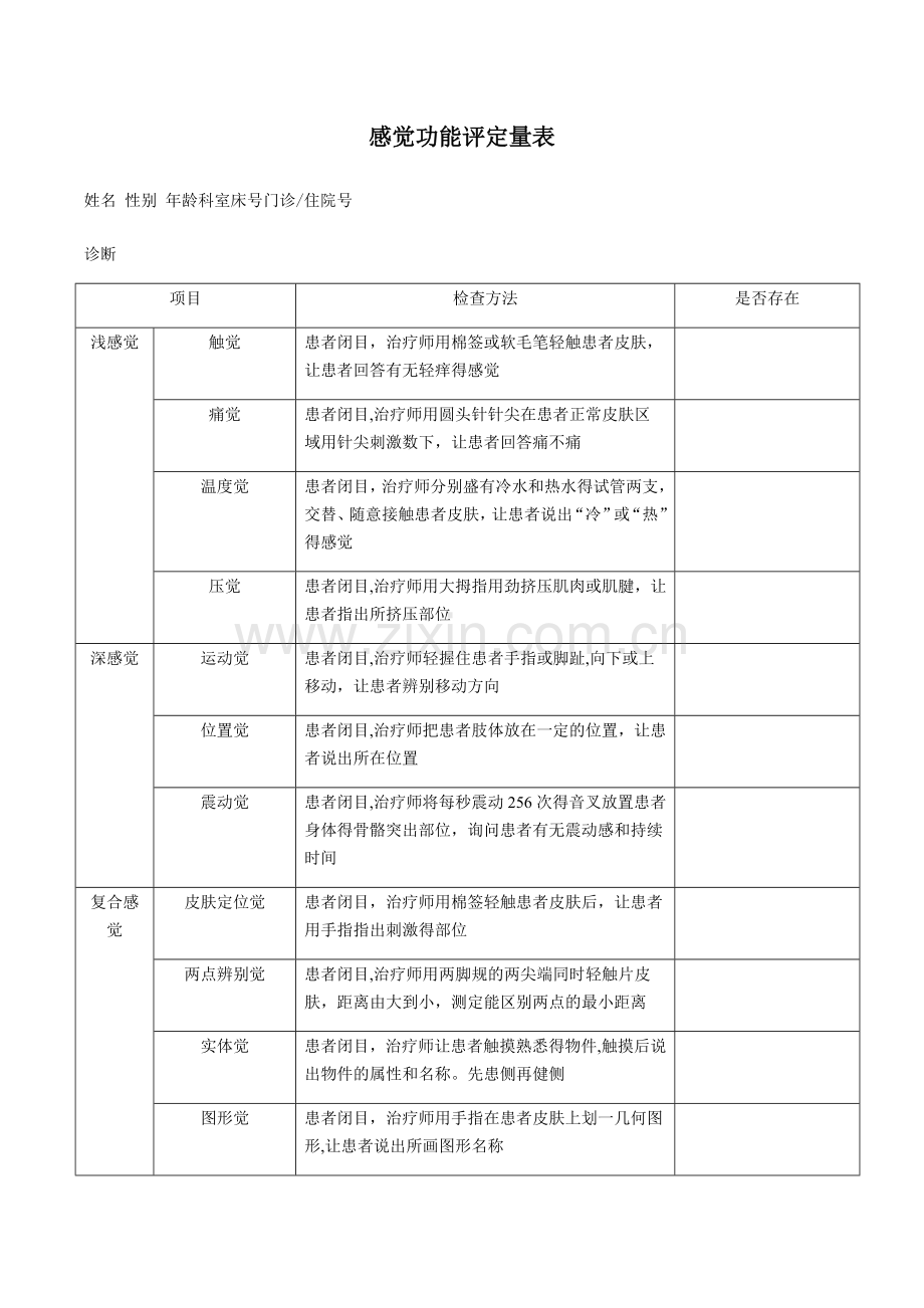 感觉功能评定量表.doc_第1页