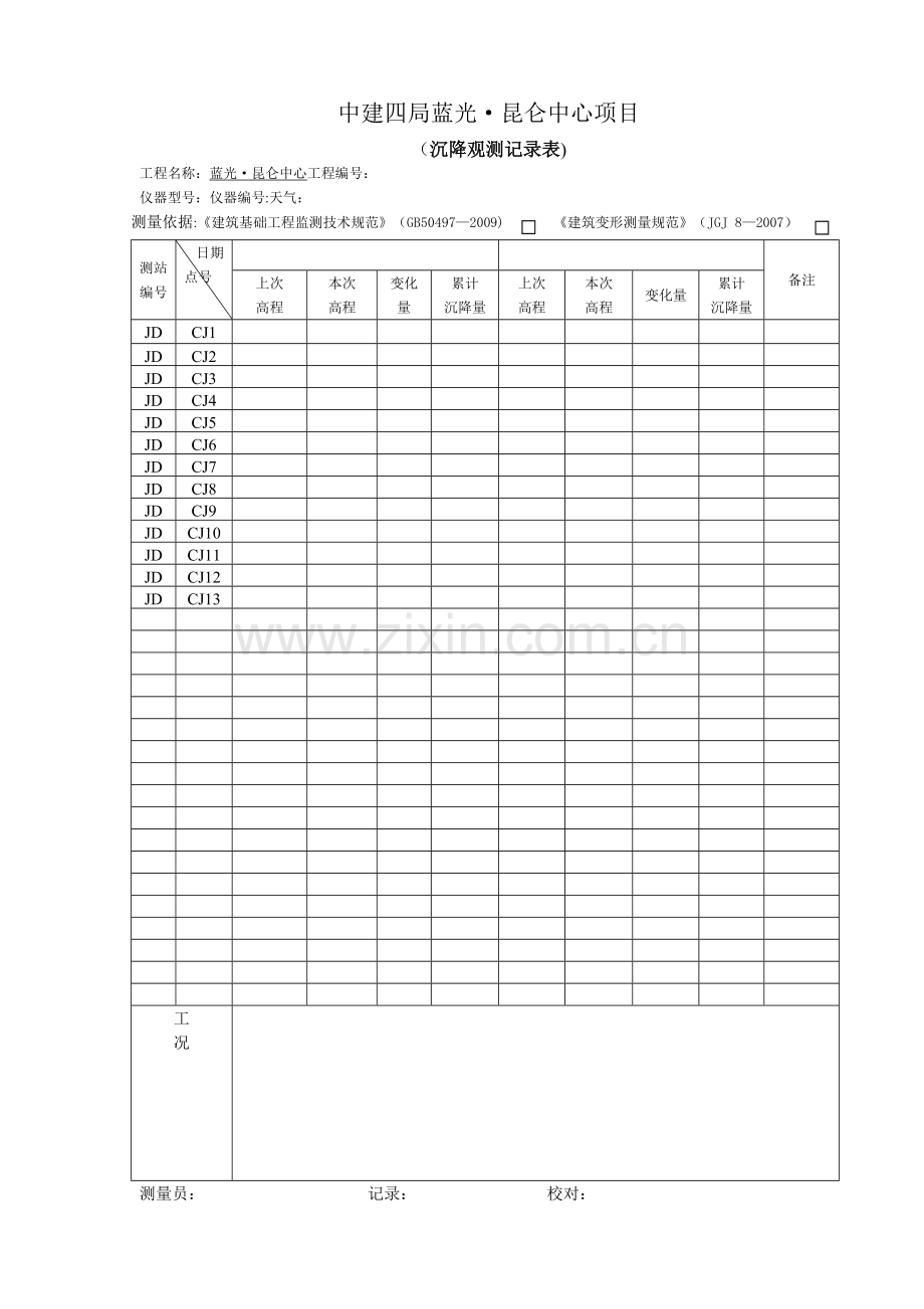 基坑位移、沉降观测记录表.doc_第1页