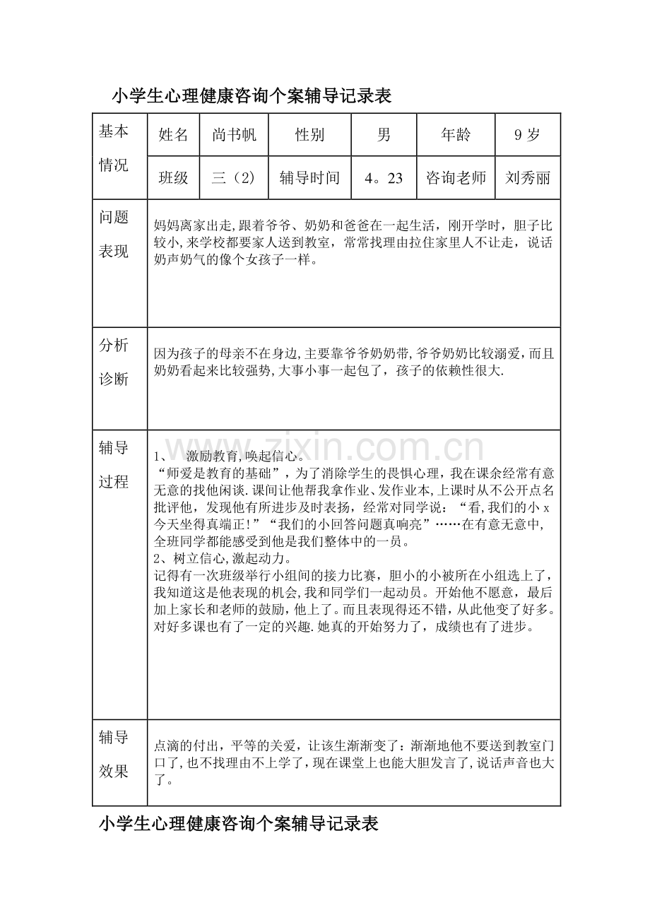 小学生心理健康咨询个案辅导记录表.doc两个.doc_第2页