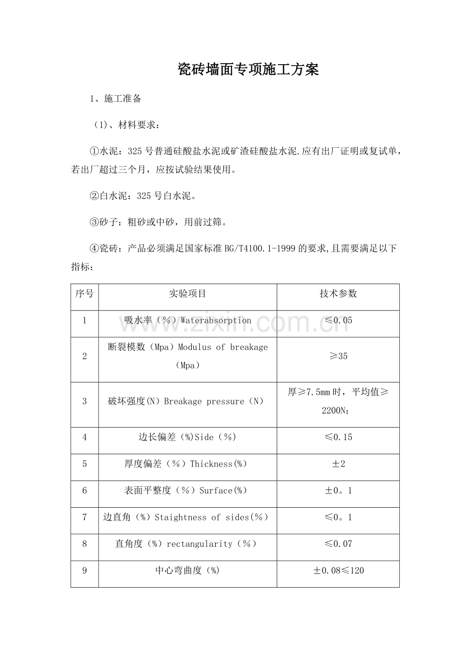 瓷砖墙面专项施工方案.docx_第1页