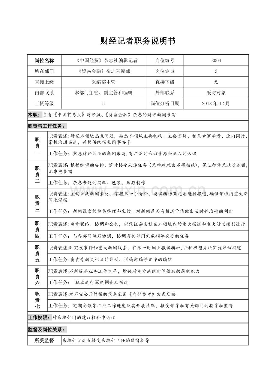 人力资源管理——财经记者职务说明书.docx_第1页