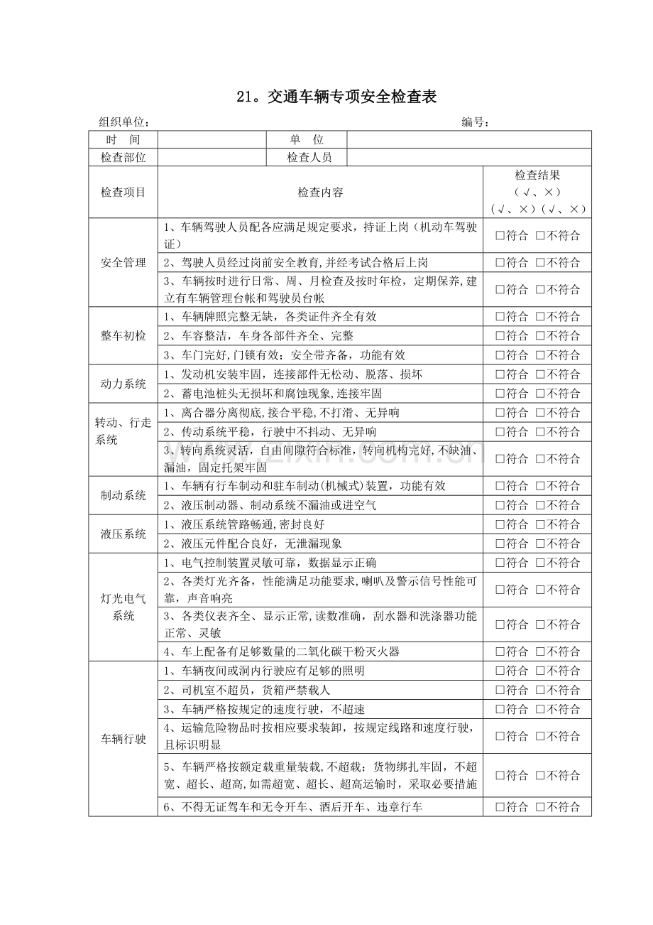 交通车辆专项安全检查表.doc_第1页