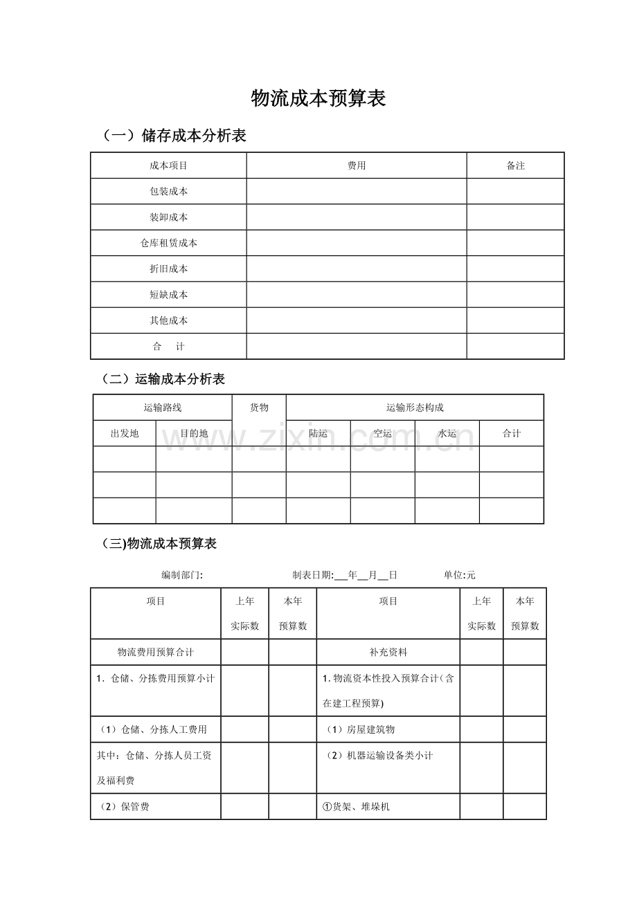 物流成本预算表.doc_第1页