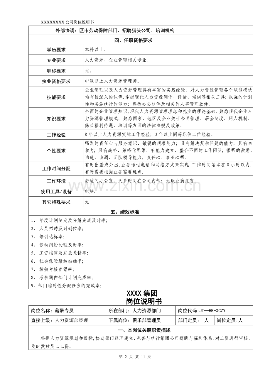 人力资源岗位说明书-新.doc_第2页