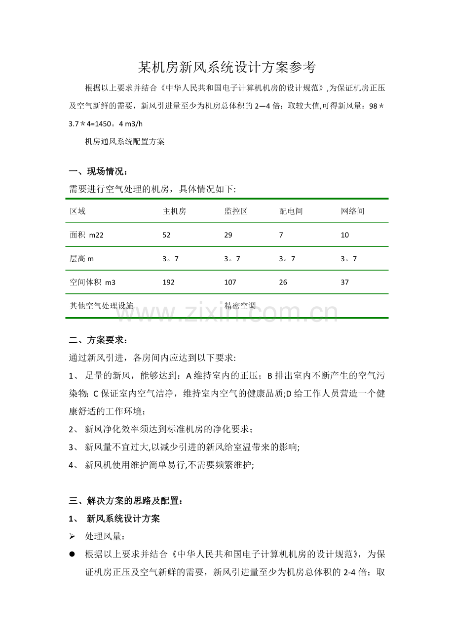 某机房新风系统设计方案参考.doc_第1页