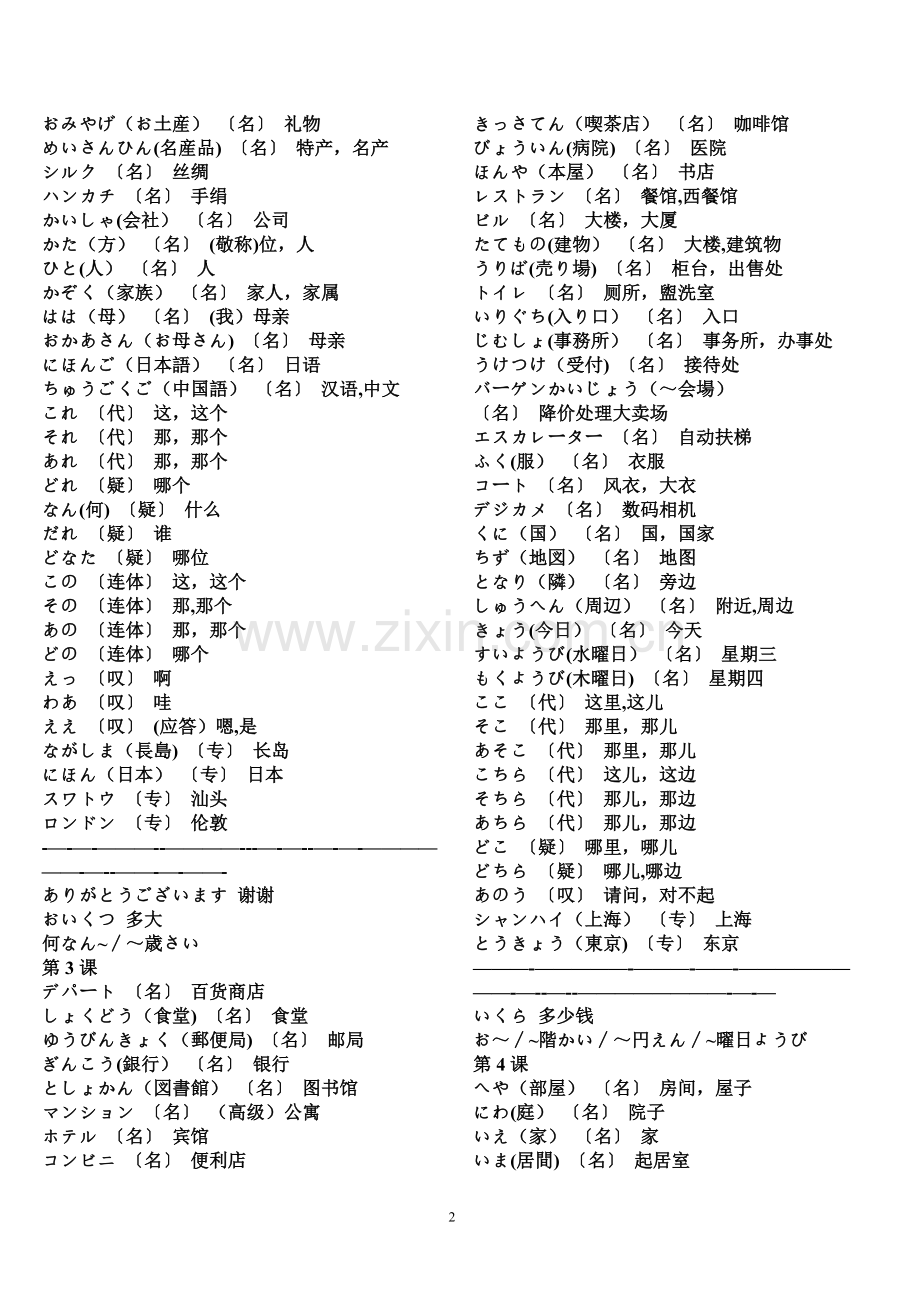 新版中日交流标准日本语初级-上下册词汇表.doc_第2页