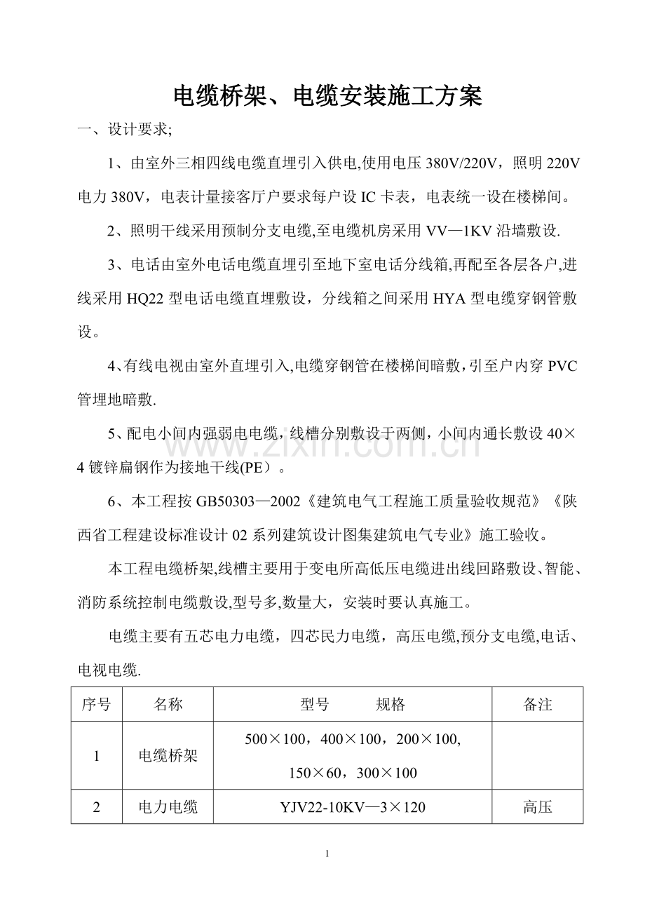 电缆桥架、电缆安装施工方案.doc_第1页