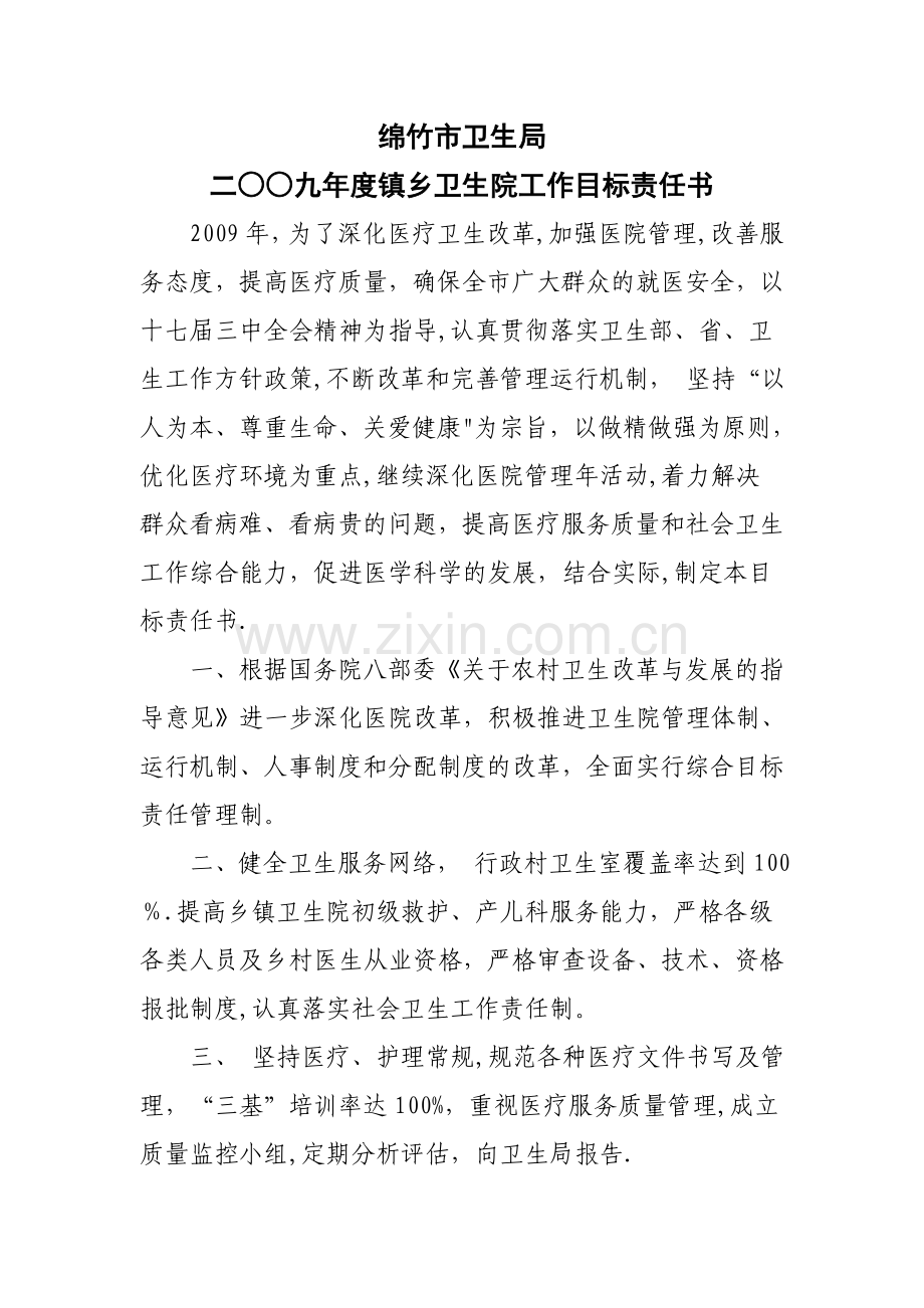 乡镇卫生院综合目标责任书.doc_第1页