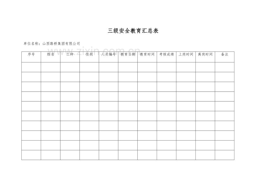 新工人三级安全教育记录卡签到表.docx_第3页