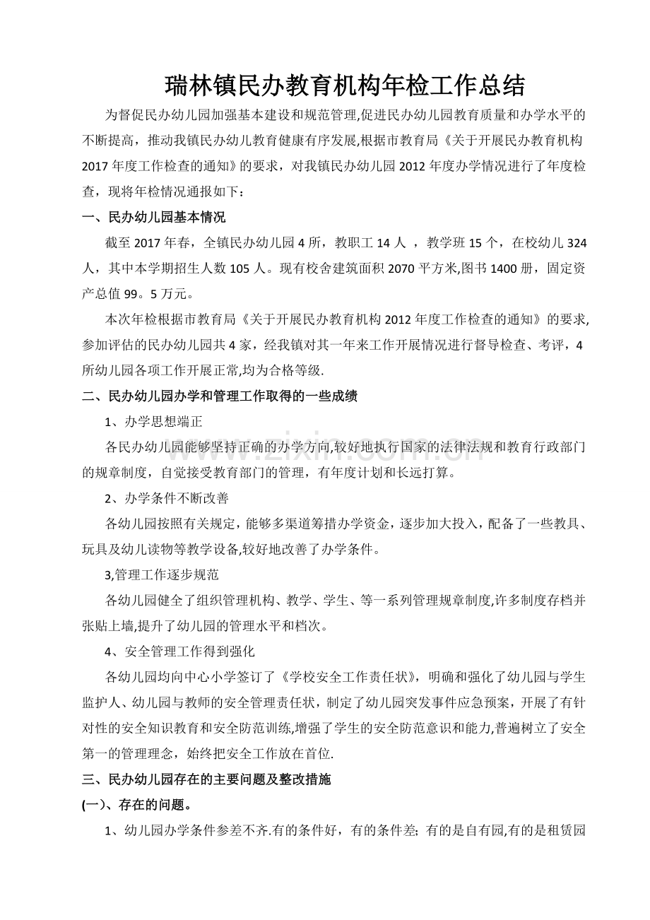 民办幼儿园年检总结.doc_第1页