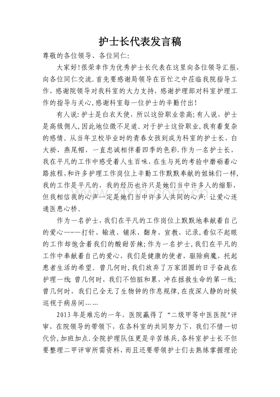 护士长代表发言稿42719.doc_第1页