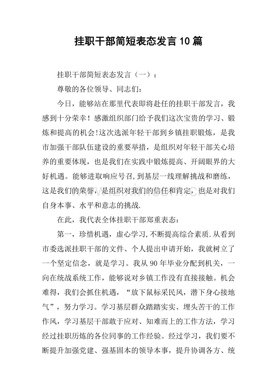 挂职干部简短表态发言10篇.docx_第1页