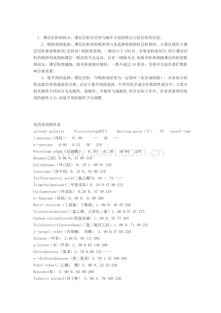 展开剂的选择以及常用溶剂极性表.doc_第3页