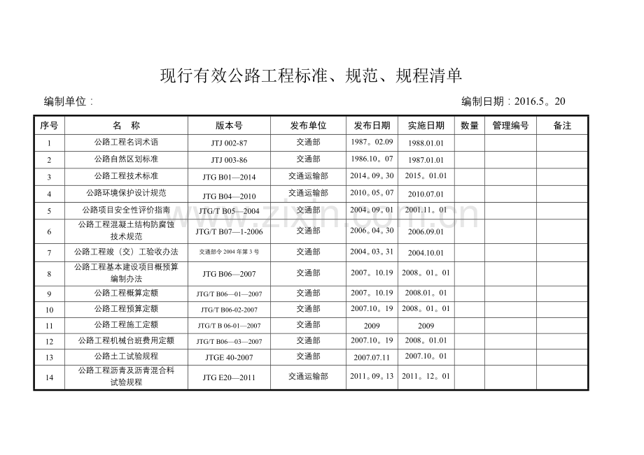 现行有效公路工程标准、规范、规程清单.docx_第1页