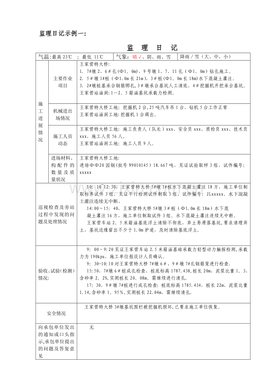 监理施工日志填写示例.doc_第1页