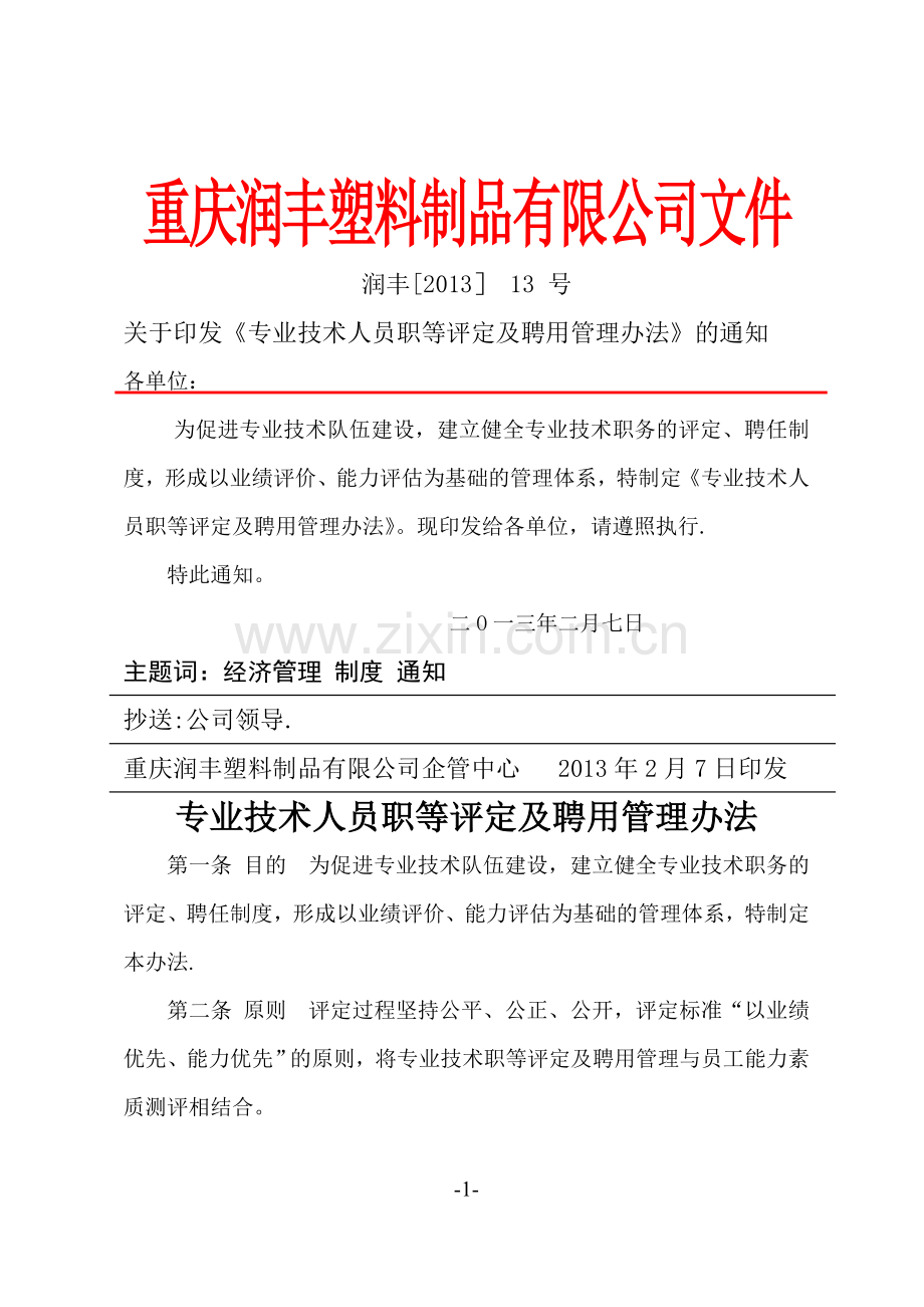 专业技术人员职等评定及聘用管理办法.doc_第1页