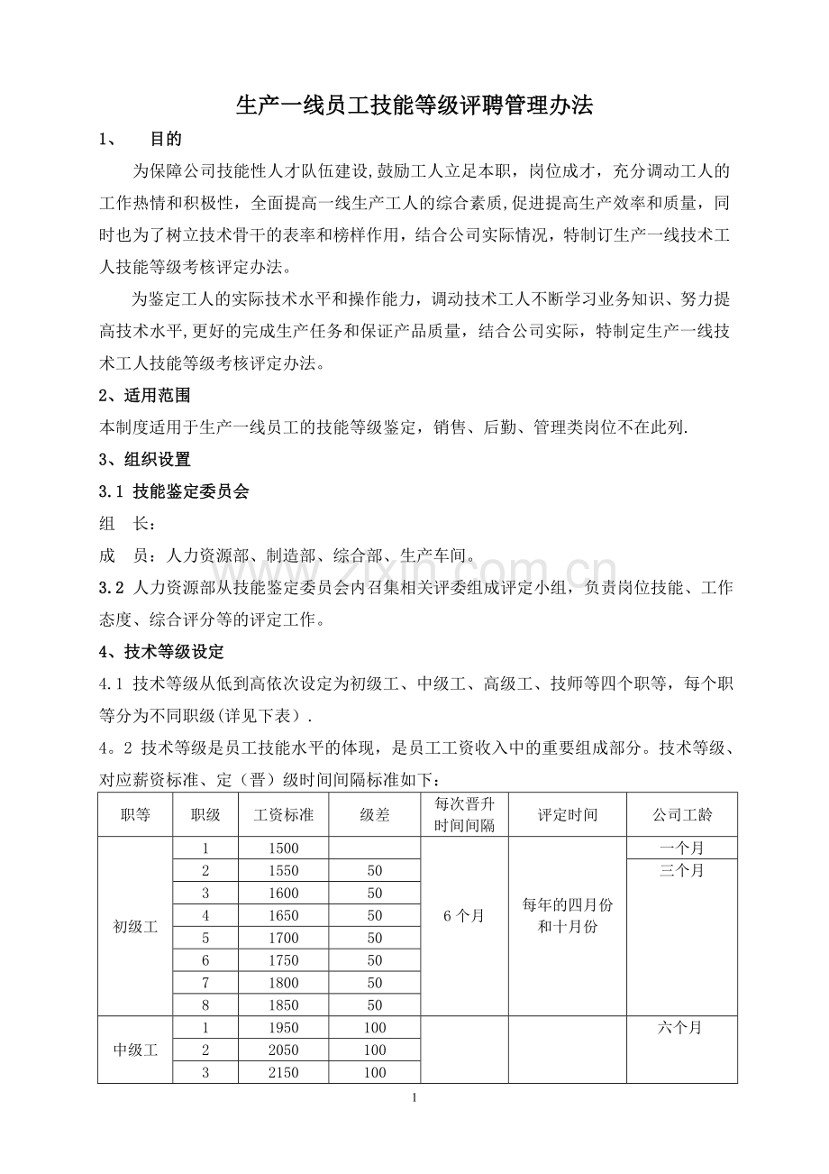 生产工人技能等级评聘管理办法课案.doc_第1页