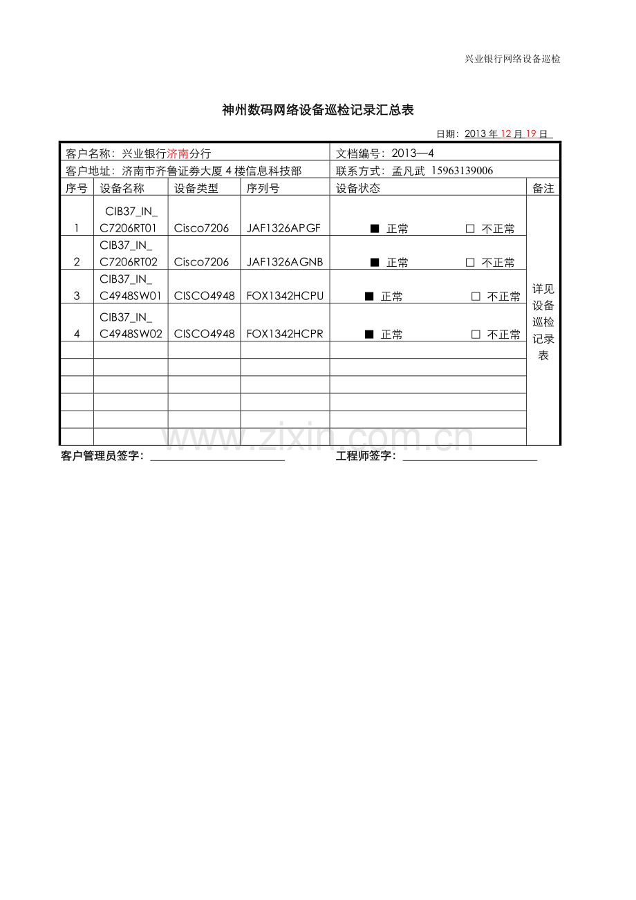 网络设备巡检记录表-模板1009.doc_第1页