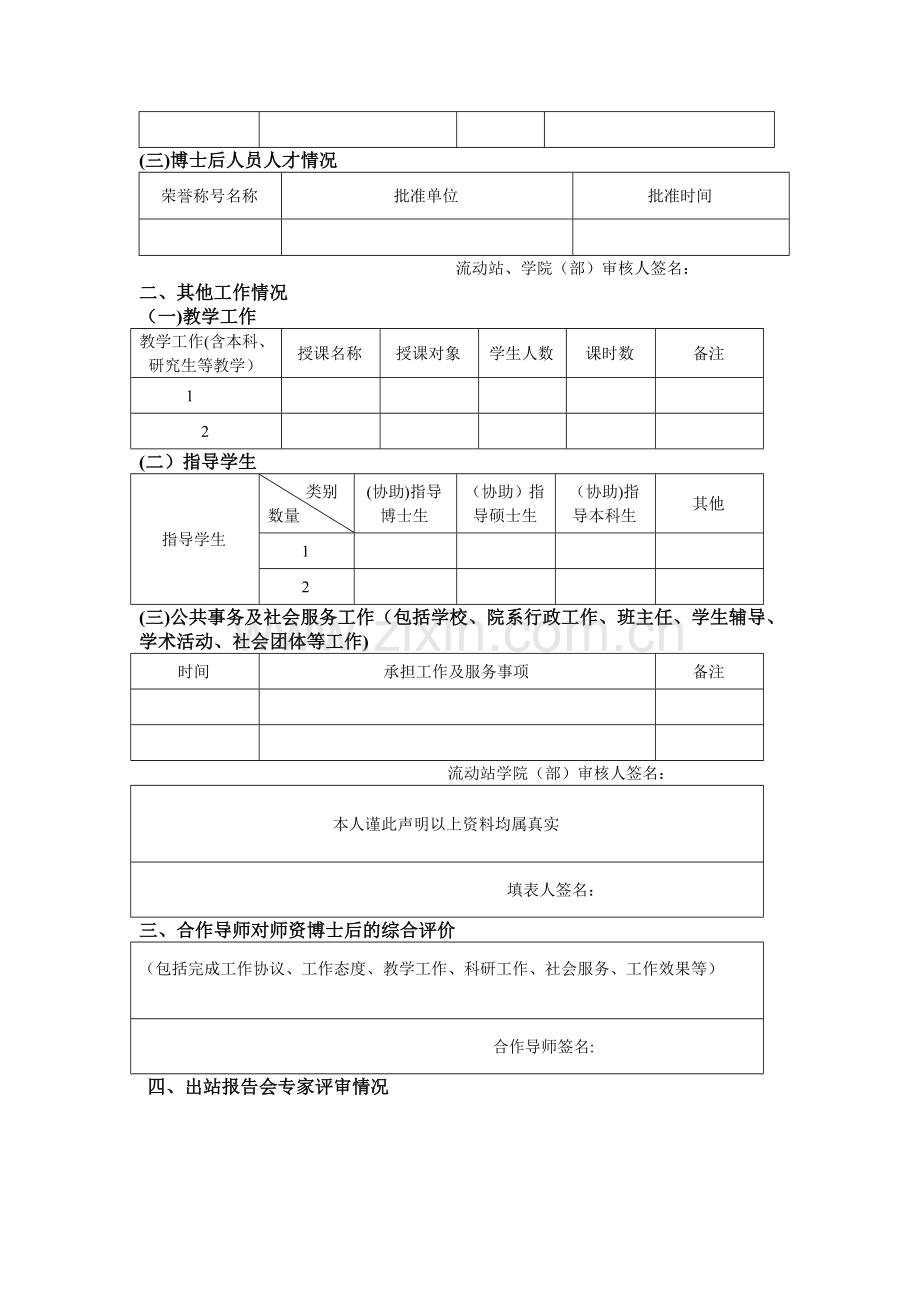 西南大学师资博士后出站考核表.doc_第2页