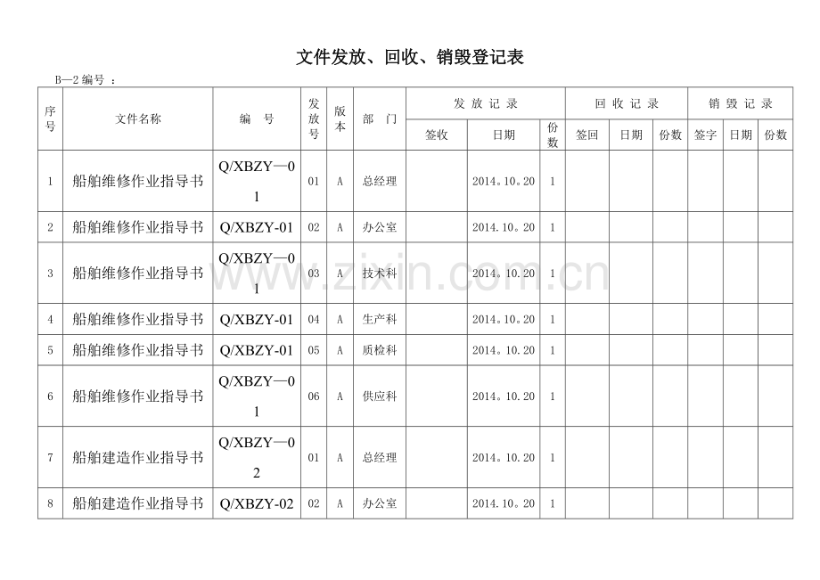 文件发放、回收、销毁登记表.doc_第1页