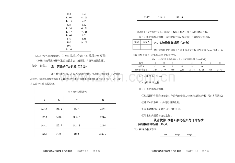 统计软件SPSS试卷一及答案.doc_第2页