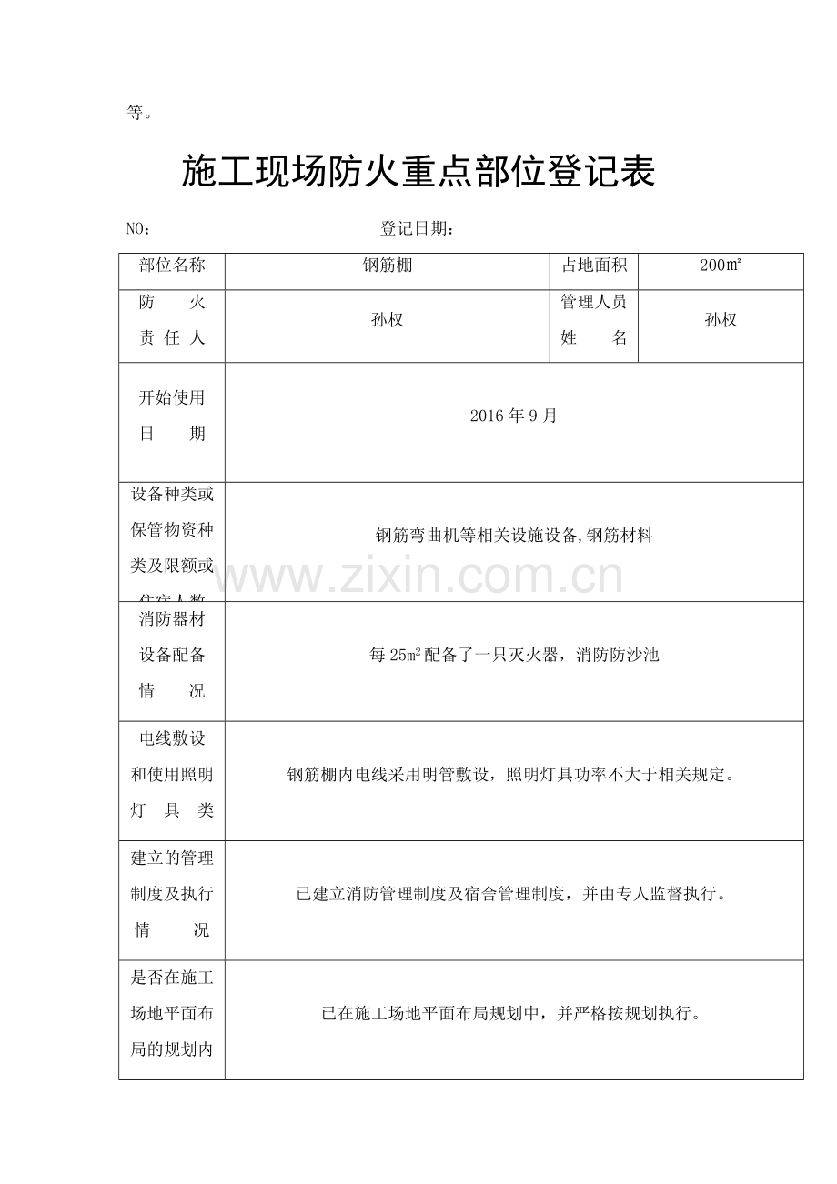 施工现场防火重点部位登记表.docx_第2页