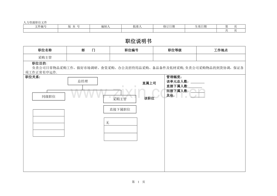 职位说明书--采购主管.doc_第1页