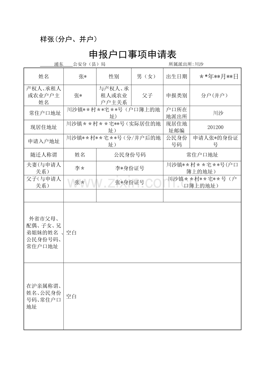 申报户口事项申请表(分户、并户).doc_第1页