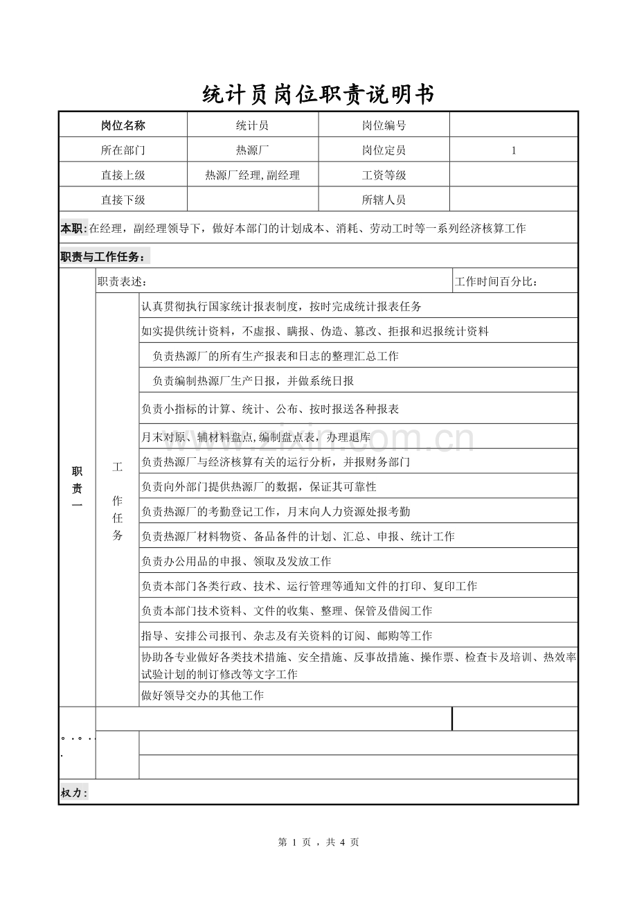 统计员岗位职责说明书-(2).doc_第1页