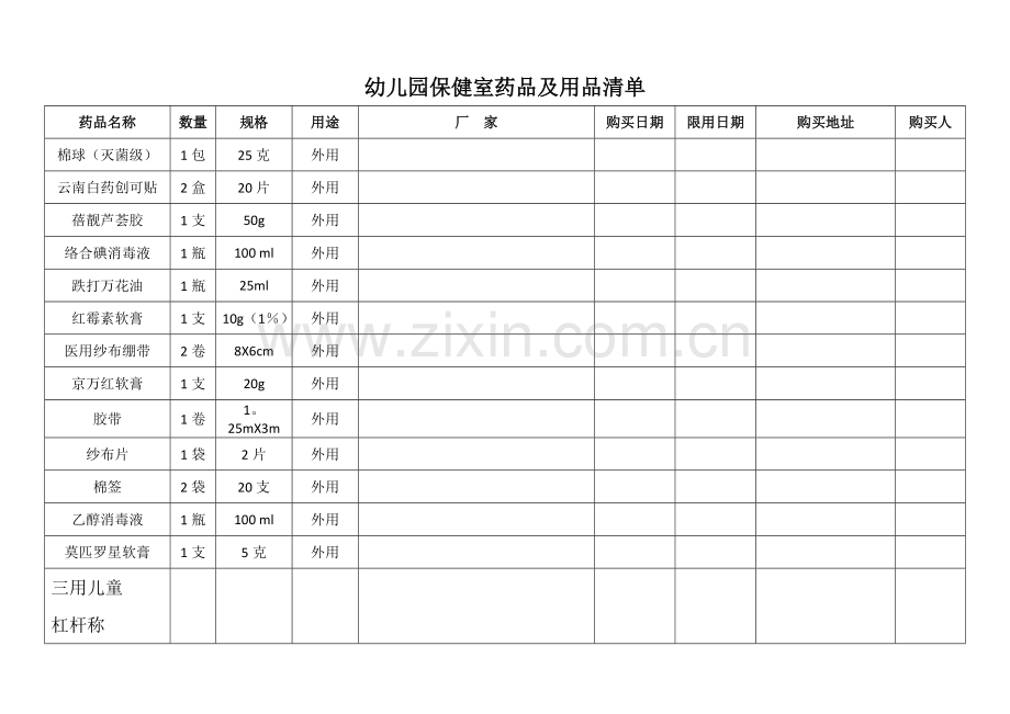 幼儿园保健室药品及设备一览表.doc_第1页