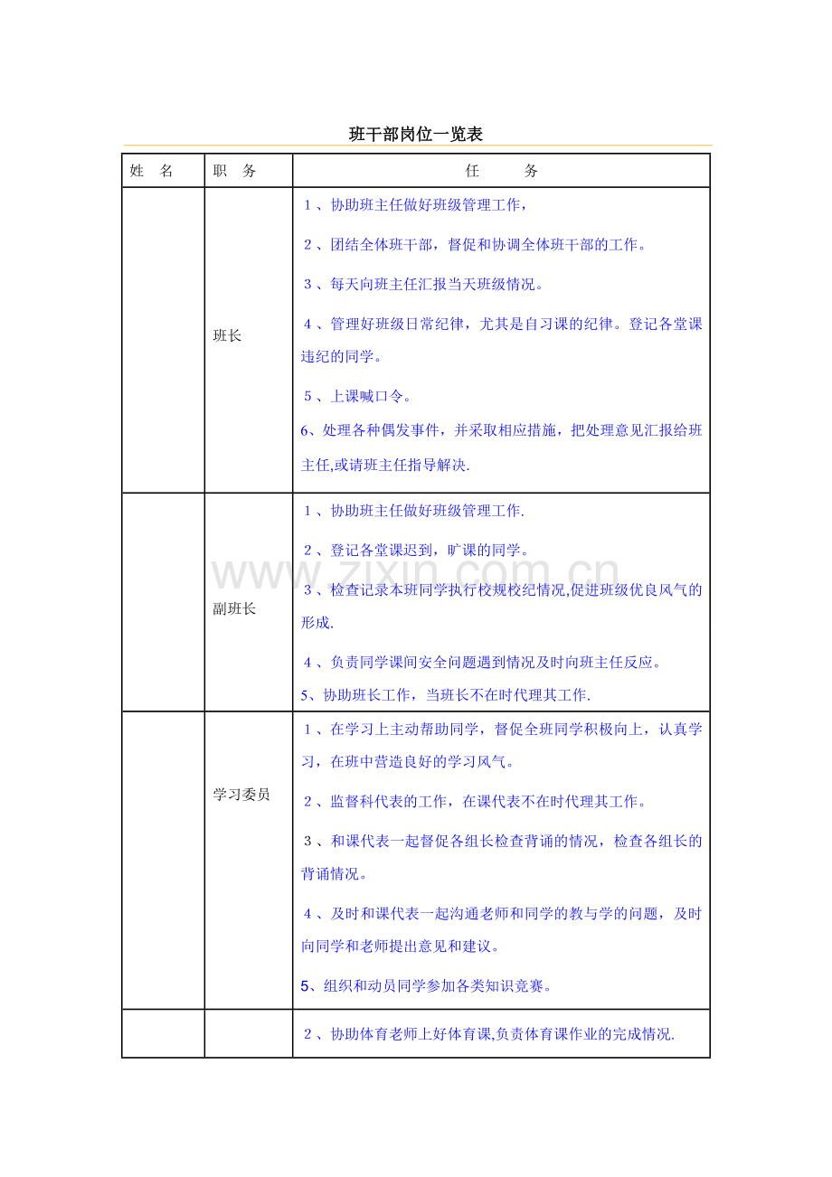 班干部岗位一览表.doc_第1页