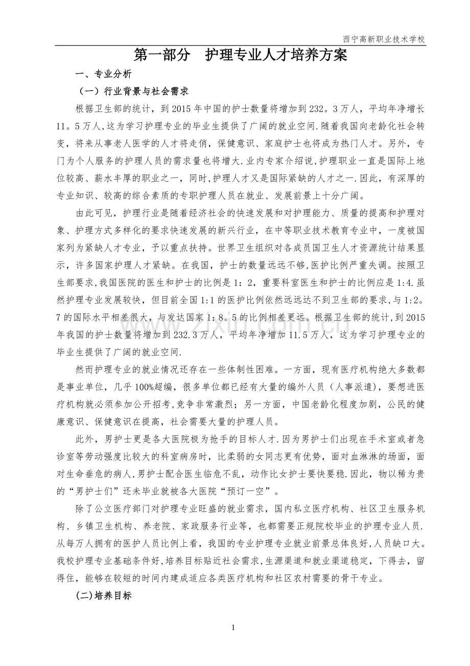 护理专业人才培养方案(已排).doc_第1页